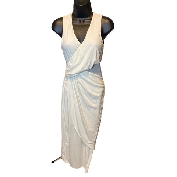 Bebe White Sleeveless Faux Wrap Mesh Panel Bodycon Long Maxi Dress Sz S - Picture 1 of 9